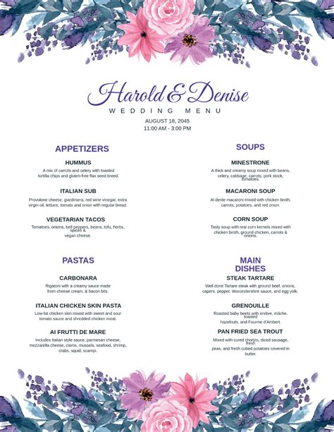 Free Buffet Wedding Menu Template - Edit Online & Download | Template.net