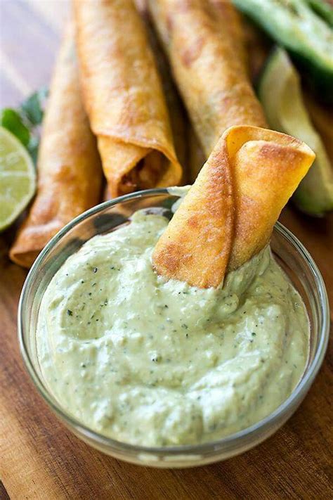 Zesty Chili-Lime Chicken Taquitos with Jack Cheese & Corn, Avacado & Jalapeño Ranch Dipping ...