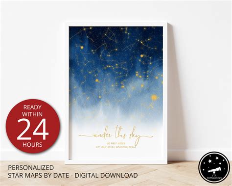 Night Sky Map Print Star Map by Date DIGITAL Custom Star Map - Etsy