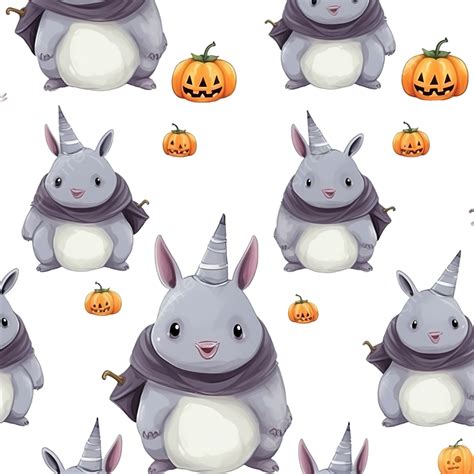 A Cute Rhino With Costume Halloween Character Collection, Seamless ...