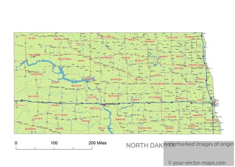 North Dakota state route network map. North Dakota highways map. Cities ...