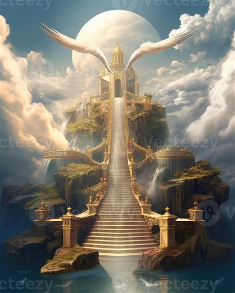 heavenly stairway to heaven with floating clouds angelic angels ...