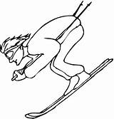 Coloring Skiing Skier Downhill Pages Happy Ski Kid Cliparts Clipart  sketch template