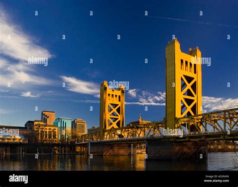 The Tower Bridge over the Sacramento River, with the downtown ...