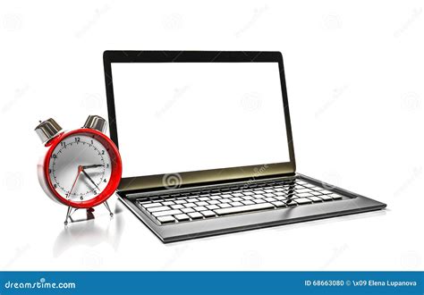 Laptop and alarm clock stock photo. Image of alarm, brown - 68663080