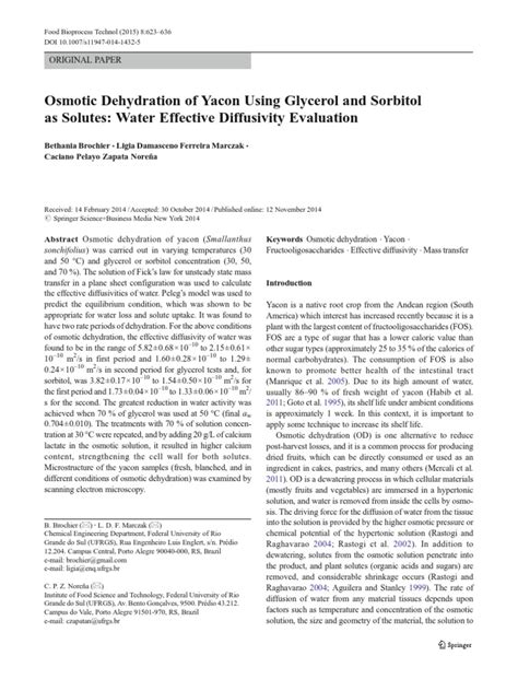 Brochier2015 Article OsmoticDehydrationOfYaconUsing | PDF | Osmosis ...