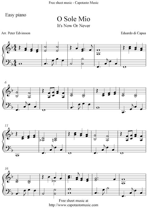 Free Sheet Music Scores: Free easy piano sheet music score, O Sole Mio (It's Now Or Never ...