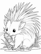 Black And White Bold Line coloring Page Of baby Fun porcupine For Kids  sketch template