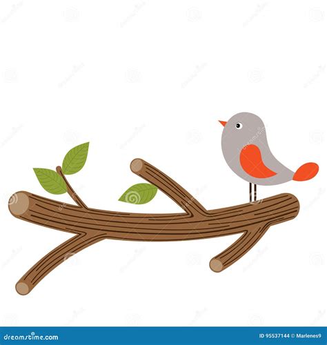 Vector Cute Bird on Branch. Bird Clipart. Bird on Branch Vector ...