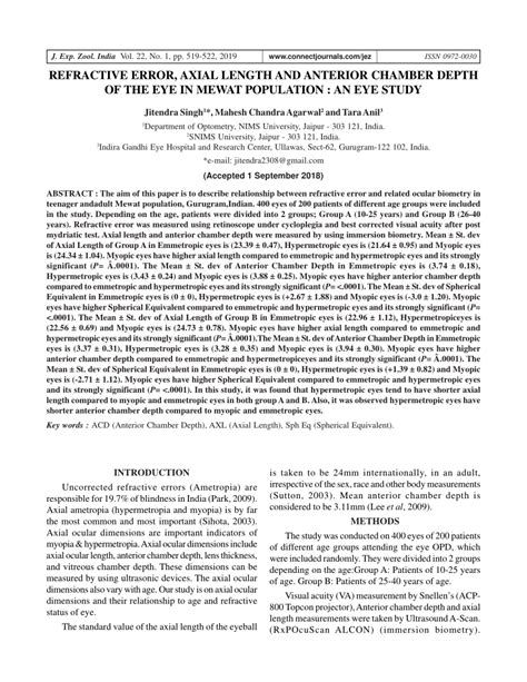 (PDF) REFRACTIVE ERROR, AXIAL LENGTH AND ANTERIOR CHAMBER DEPTH OF THE EYE IN MEWAT POPULATION ...