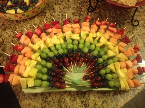 Rainbow fruit kabobs for a party! Easy and fun! Hue hit for parties! | Rainbow fruit kabobs ...