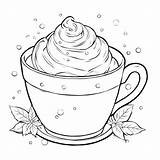 Download Coloring Image Coffee Cup With Whipped Cream And Leaves  sketch template