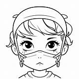 Girl Wearing A Medical Mask Coloring Page Outline Sketch Drawing Vector  sketch template