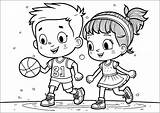 Children playing Basketball  Coloring Pages For Kids sketch template