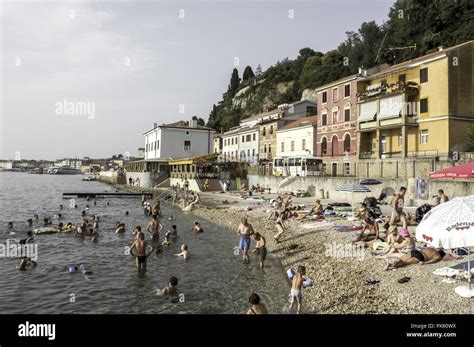 Piran, beach, Slovenia, Southern Slovenia Stock Photo - Alamy