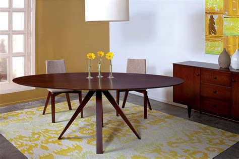 Mid Century Modern Oval Dining Table with Dark Walnut Finish and Tripod Legs | Interior Design Ideas