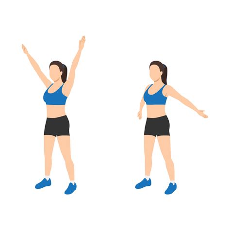 Woman doing Big arm circles exercise. Flat vector illustration isolated on white background ...