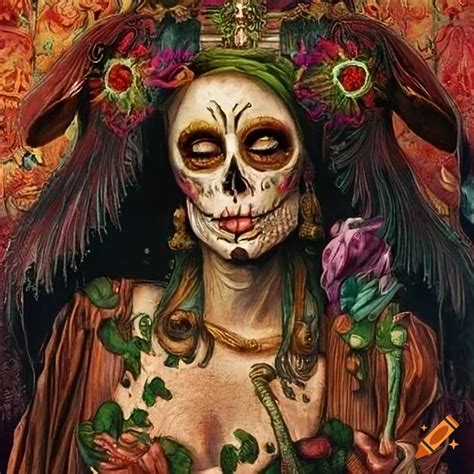 Colorful santa muerte tarot illustration