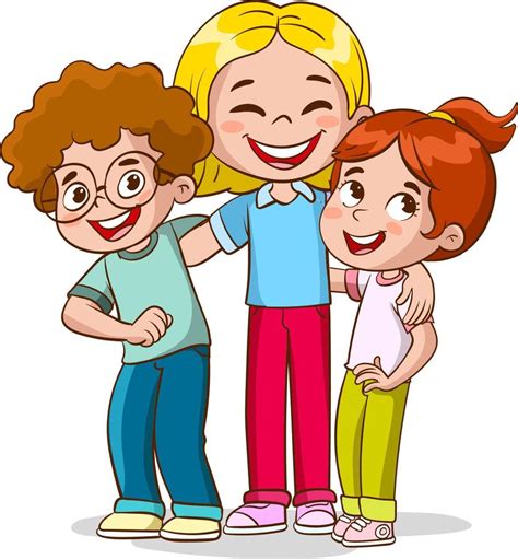 Cute happy kids hugging, smiling, standing together. Diverse children group portrait. Excited ...