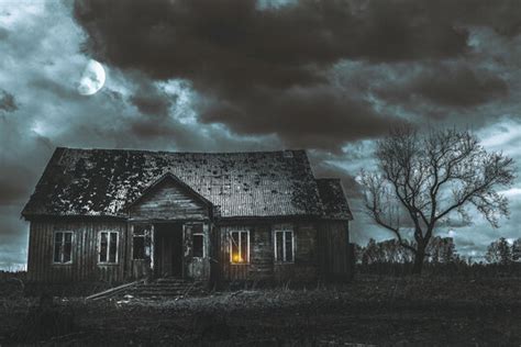 Abandoned House In Woods At Night