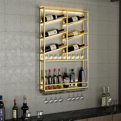 Industrial Wall Mounted Wine Rack with Glass Rack -Gold