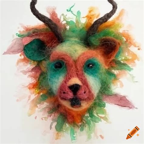 Felted wool masks on jungle animal portraits