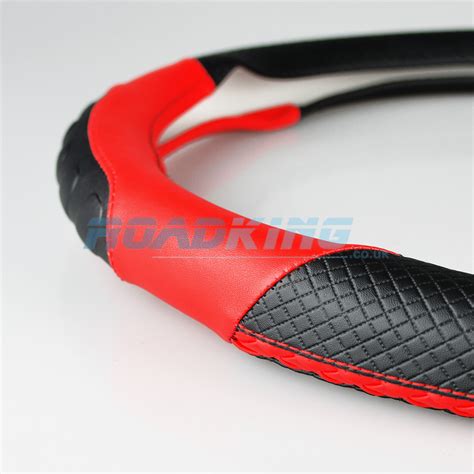 Truck Steering Wheel Cover | Black & Red | 44-46cm | ROADKING.co.uk