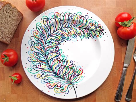 Hand Painted Porcelain Dinner Plate - Rainbow Feather - White Ceramic. £30.00, via Etsy. | ~DIY ...