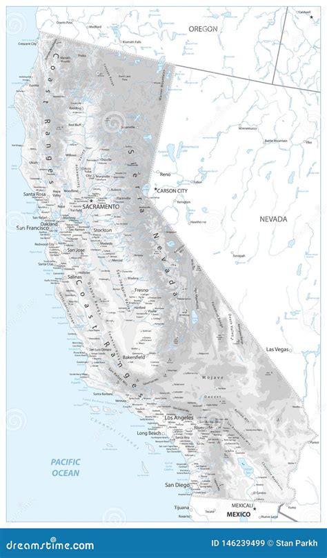 California Physical Map White and Grey Stock Vector - Illustration of ...