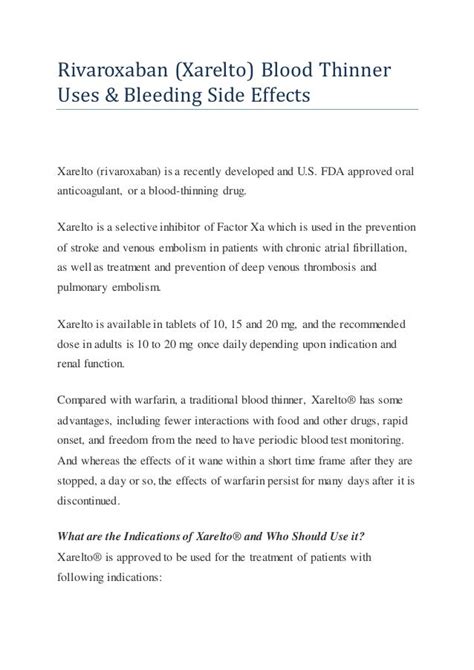 Rivaroxaban (xarelto) Blood thinner uses & bleeding side effects