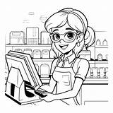 Premium Vector  Black And White Illustration Of A cashier At The cash sketch template
