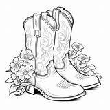 Cowboy Boot With Flowers Coloring Page sketch template