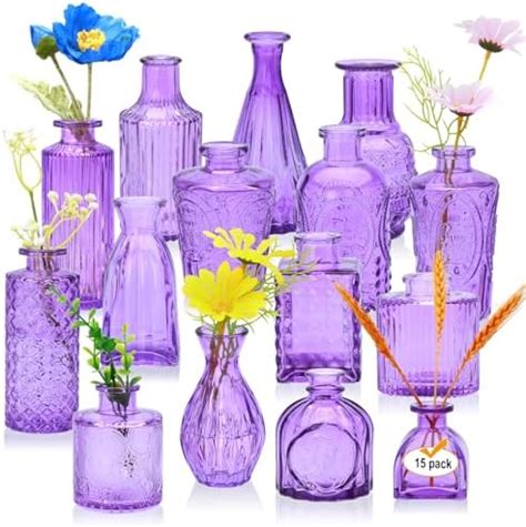 Amazon.com: Decorative Small Glass Vases, 10 Pcs Set Bulk Flowers Vases, Fluted and Ribbed ...