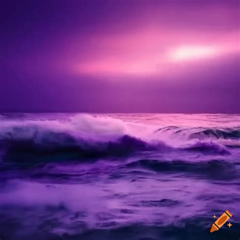 Purple sea under a pink sky during a hurricane