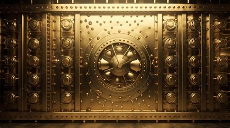 Large Gold Vault Door With Several Elements Inside It Background, 3d Rendering Golden Bank Vault ...