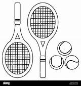 Tennis rackets And Balls Black White coloring Book Page Stock  sketch template