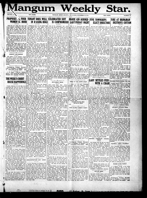 Mangum Weekly Star. (Mangum, Okla.), Vol. 28, No. 22, Ed. 1 Thursday, November 18, 1915 - The ...