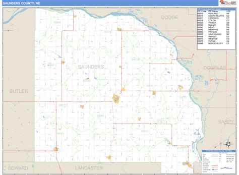 Saunders County, Nebraska Zip Code Wall Map | Maps.com.com