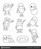 Cute Cartoon Character Pills Coloring Page Healthcare Medicine Funny  sketch template