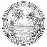 Tropical Island Paradise Mandala Coloring  Page sketch template