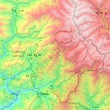 Gangtok district topographic map, elevation, terrain