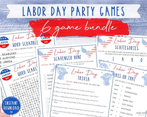 Labor Day Party Game BUNDLE 6 Labor Day Printable Games | Etsy