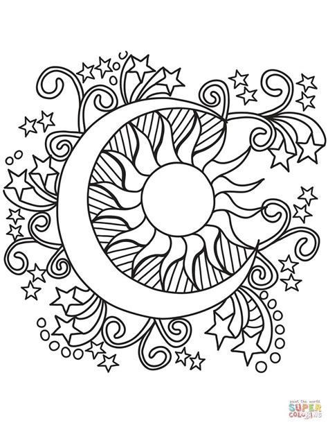 Pop Art Sun, Moon, and Stars coloring page | Free Printable Coloring Pages | Star coloring pages ...