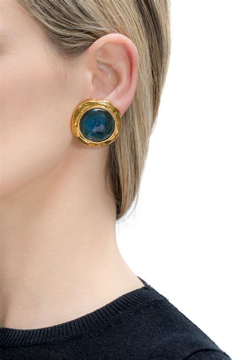 Yves Saint Laurent - Vintage blue stone round earrings - 4element