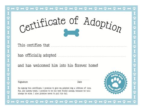 Pet Adoption Certificate Printable