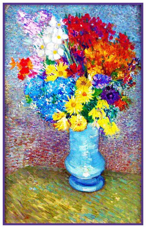 Flowers in a Blue Vase by Impressionist Artist Vincent Van Gogh Counte ...