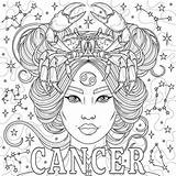 Cancer Woman Astrological Zodiac Sign Coloring Book Antistress For  sketch template