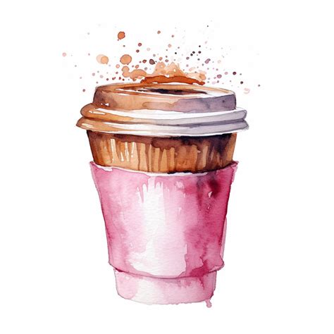 take away coffee clipart, watercolor, white bg - Clip Art Library