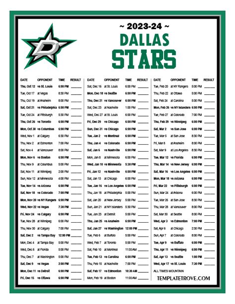 Printable 2023-2024 Dallas Stars Schedule