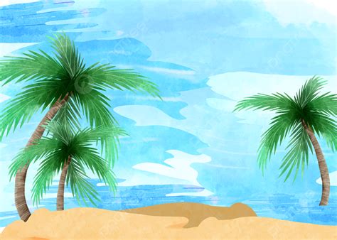 Palm Tree Watercolor Texture Summer Blue Beach Background, Palm Tree ...